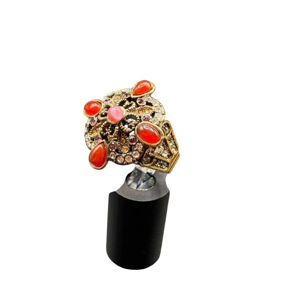 Heidi Daus Ring Size 9 Austrian Crystals Antiqued Gold Tone Earthy Multicolor